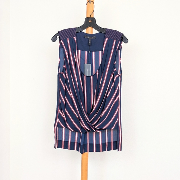 BCBGMAXAZRIA Valet Stripe Faux Wrap Top - Picture 2 of 6